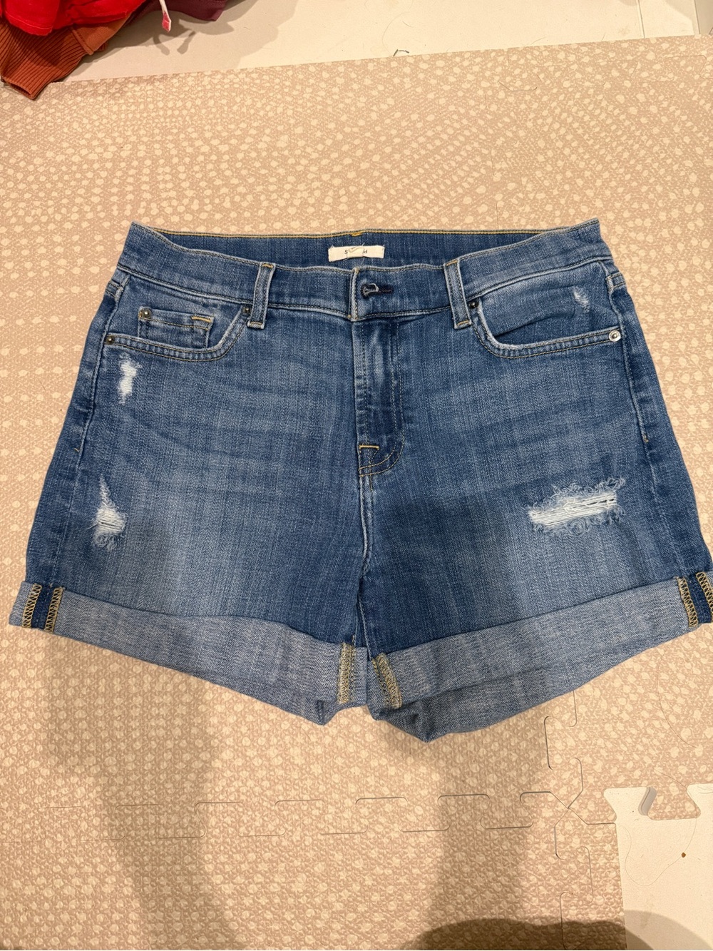 Splendid Blue Distressed Roll-Cuff Denim Shorts